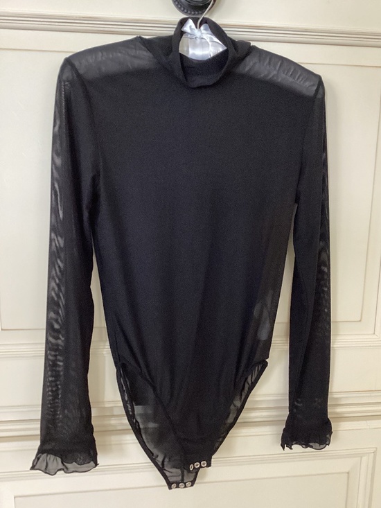 Capulet Tops - CAPULET HIGH NECK - LONG SLEEVE BLACK SHEER BODYSUIT SIZE M